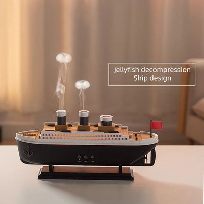 Titanic Ship Model Ultrasonic Air Humidifier Jellyfish Smoke Ring Spray Essential Oil Arome Diffuser 250ml Colorful Night Lights