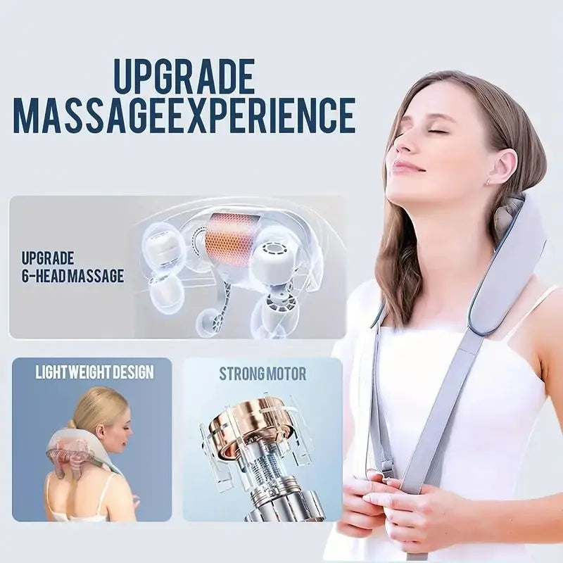 Neck and Shoulder Massage Shawl Heating Kneading 6D Massage Head Deep Massage and Muscle Relaxation Adjustable Wearable Massager