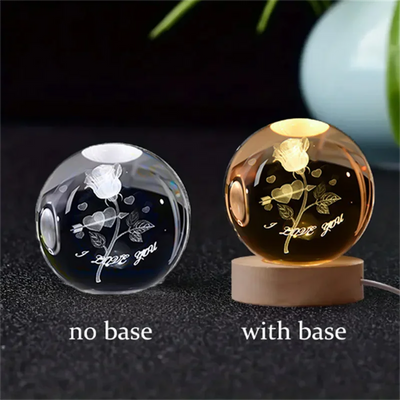 6cm 3D Crystal Ball Glass Planet LED Warm Night Light Laser Engraved Solar System Globe Universe Birthday Gift Wooden Base