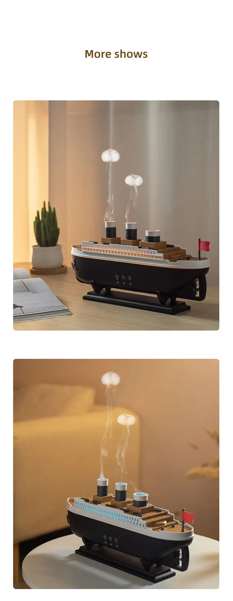 Titanic Ship Model Ultrasonic Air Humidifier Jellyfish Smoke Ring Spray Essential Oil Arome Diffuser 250ml Colorful Night Lights