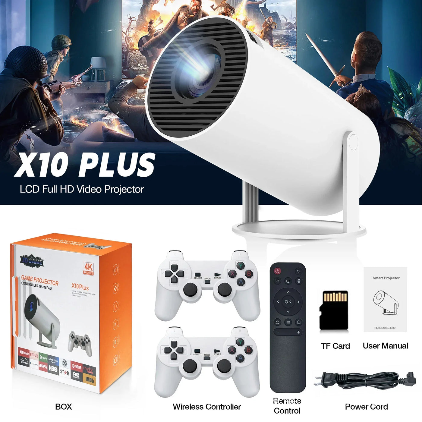 X10 Plus Retro video game consoles Android 11 system Portable Intelligent Projector 720p H713 Lcd Projector Hd game box