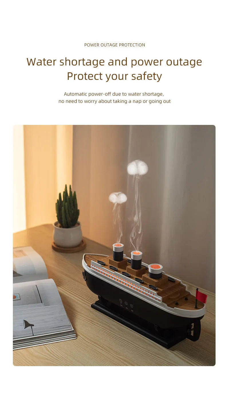 Titanic Ship Model Ultrasonic Air Humidifier Jellyfish Smoke Ring Spray Essential Oil Arome Diffuser 250ml Colorful Night Lights