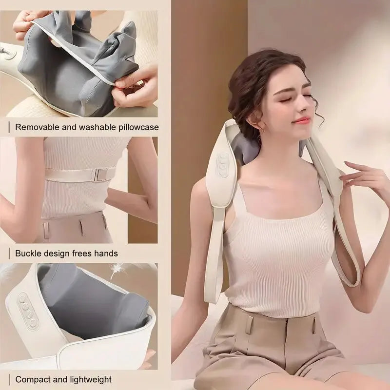 Neck and Shoulder Massage Shawl Heating Kneading 6D Massage Head Deep Massage and Muscle Relaxation Adjustable Wearable Massager