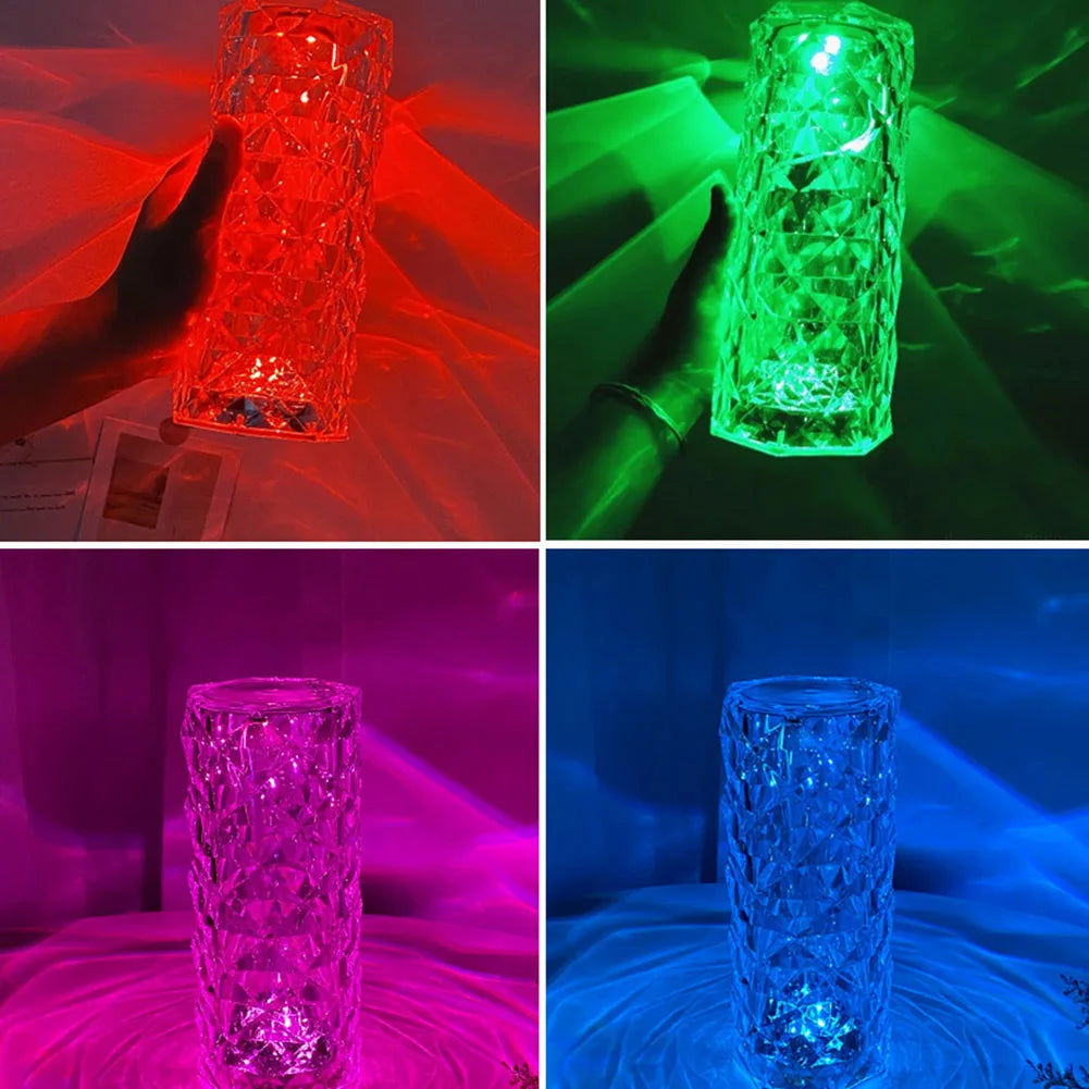 3/16 Colors LED Crystal Table Lamp USB Charging Diamond Desk Light Touch Control Projection Romantic Atmosphere USB Night Light