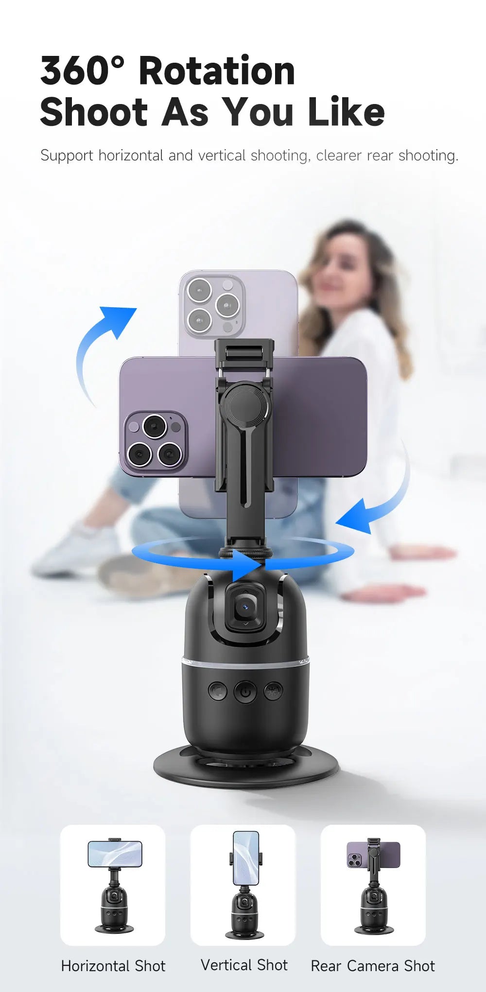 Selfieshow P03 Stabilizer 360°Auto Face Tracking AI Gimbal All-in-one Desktop Phone Holder Tripod For Smartphone Video Vlog Live