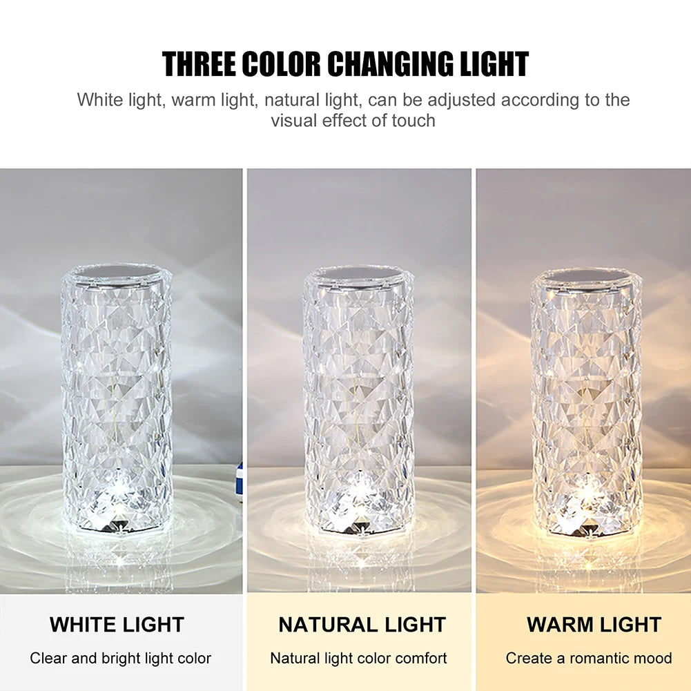 3/16 Colors LED Crystal Table Lamp USB Charging Diamond Desk Light Touch Control Projection Romantic Atmosphere USB Night Light