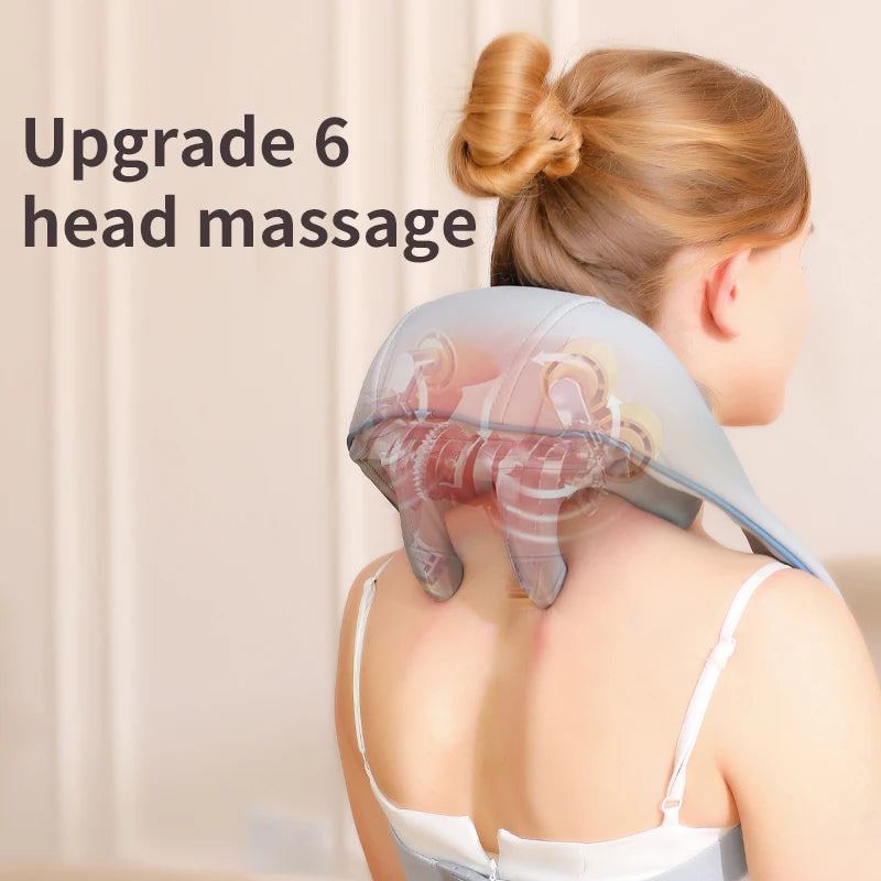 Neck and Shoulder Massage Shawl Heating Kneading 6D Massage Head Deep Massage and Muscle Relaxation Adjustable Wearable Massager