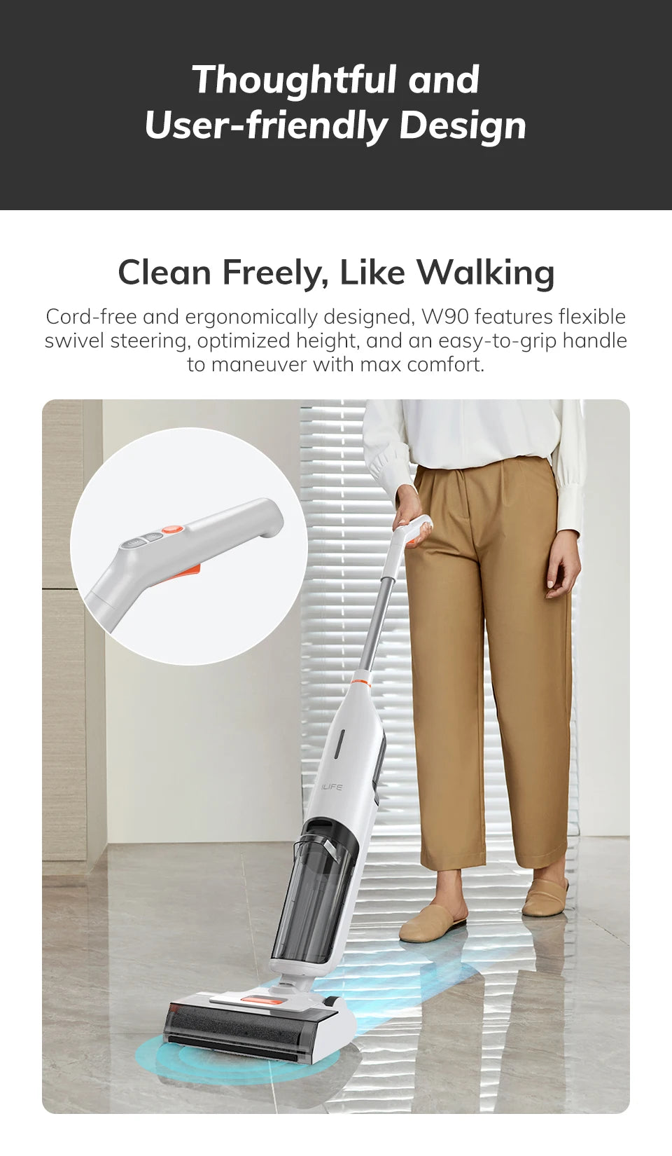 ILIFE W90 Cordless Wireless Wet Dry Cleaning Smart Washing Mop Robot,5500Pa Suction,1 Min Self Cleaning,Large Dual Water Tank