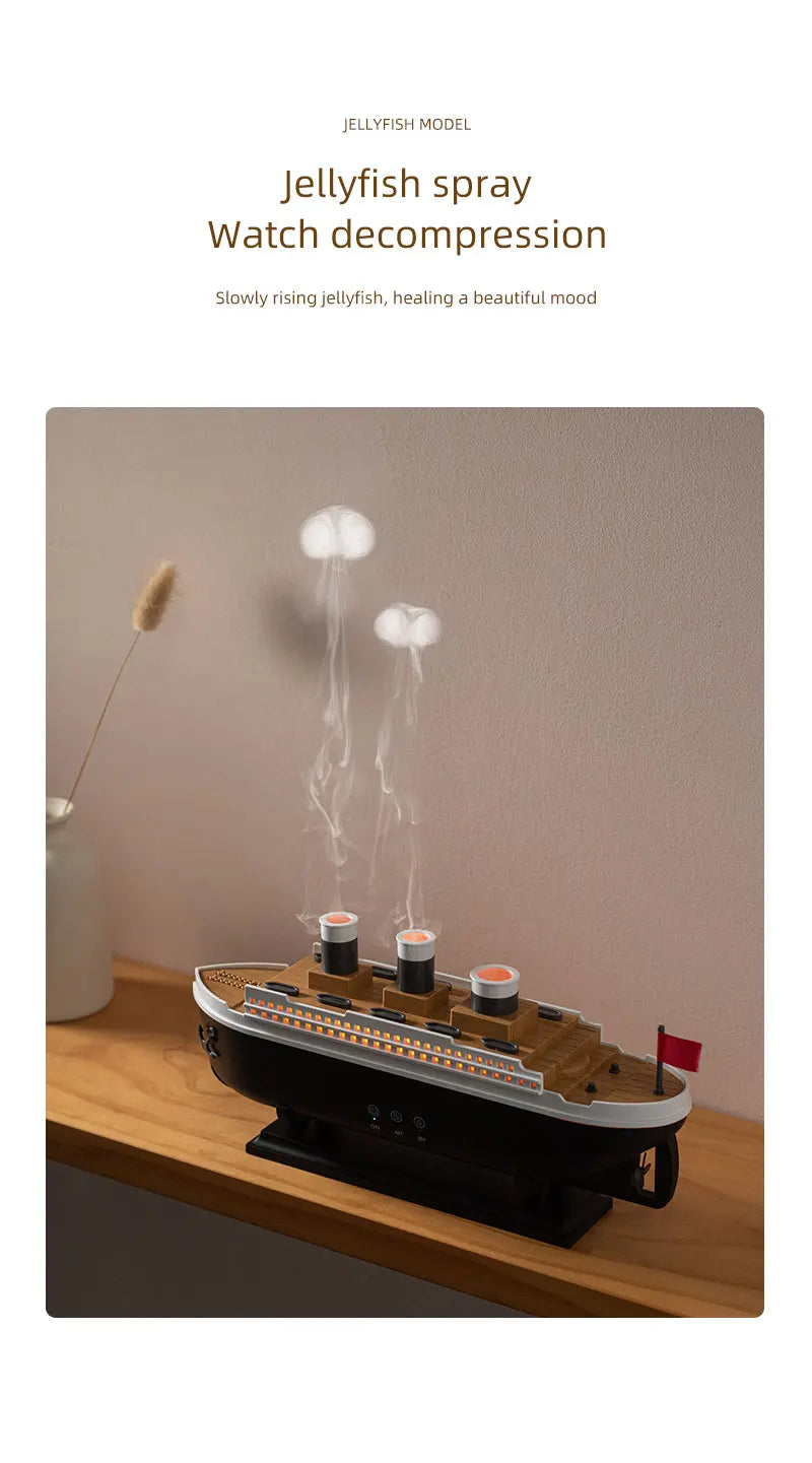 Titanic Ship Model Ultrasonic Air Humidifier Jellyfish Smoke Ring Spray Essential Oil Arome Diffuser 250ml Colorful Night Lights