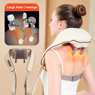 Neck and Shoulder Massage Shawl Heating Kneading 6D Massage Head Deep Massage and Muscle Relaxation Adjustable Wearable Massager