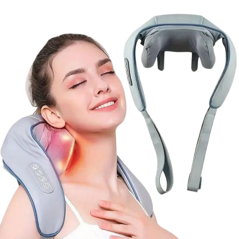 Neck and Shoulder Massage Shawl Heating Kneading 6D Massage Head Deep Massage and Muscle Relaxation Adjustable Wearable Massager