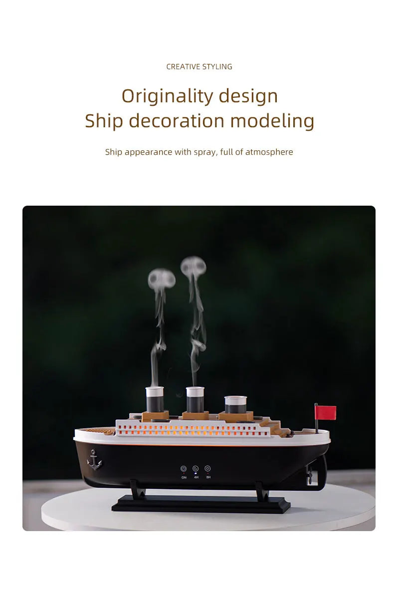 Titanic Ship Model Ultrasonic Air Humidifier Jellyfish Smoke Ring Spray Essential Oil Arome Diffuser 250ml Colorful Night Lights