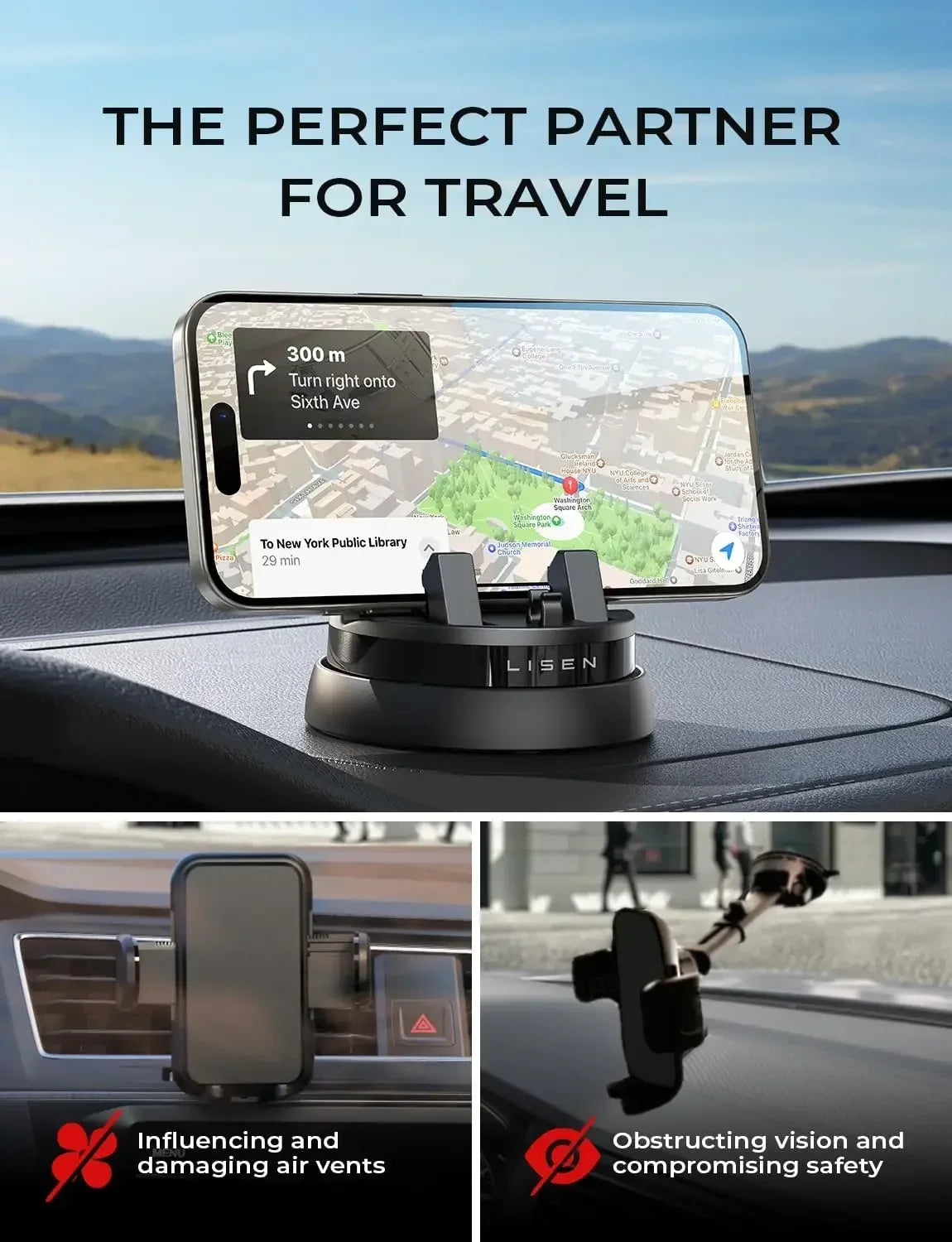 LISEN 2024 NEW 360 Rotation Phone Stand Folding Dashboard Car Mobile Phone Mount For Car