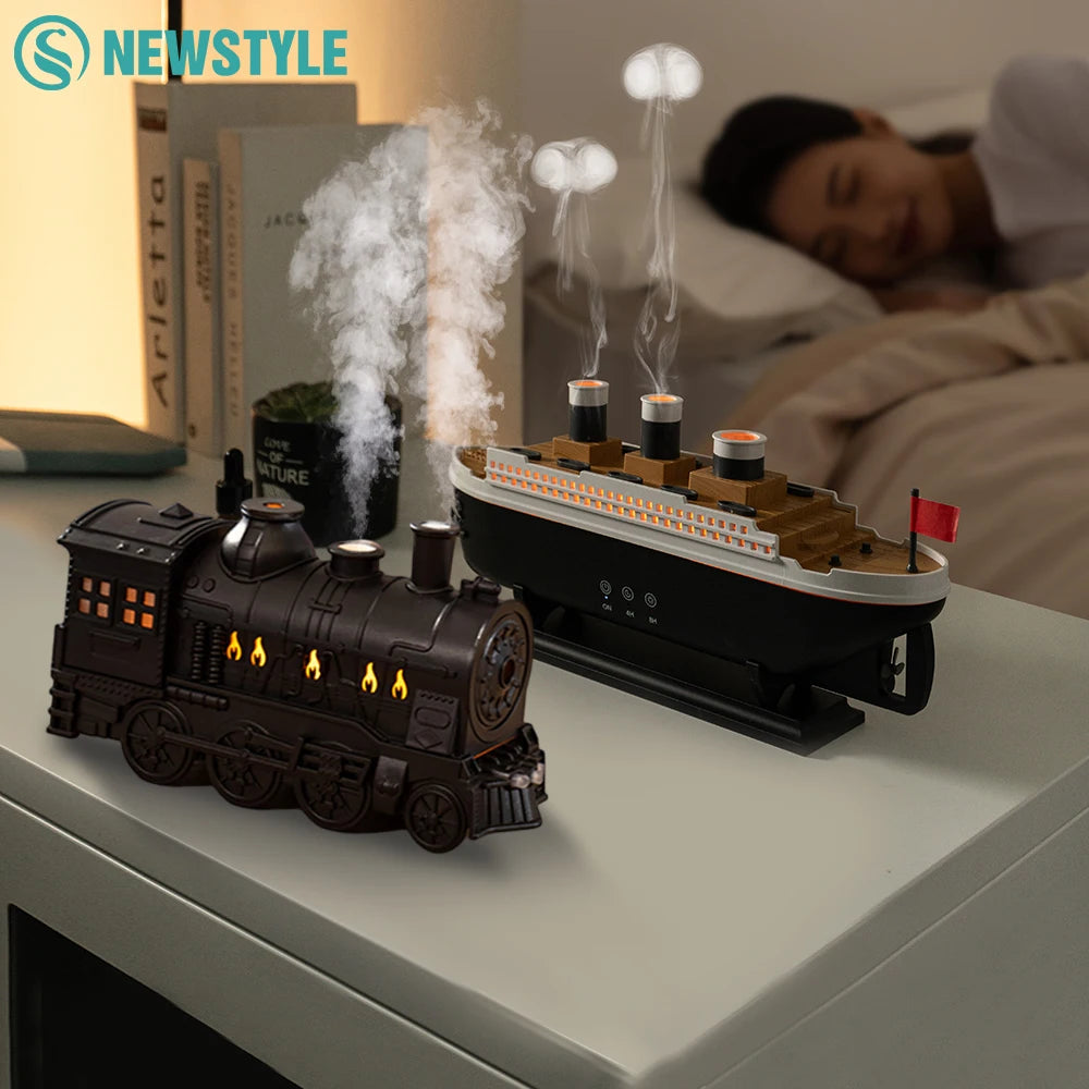 Titanic Ship Model Ultrasonic Air Humidifier Jellyfish Smoke Ring Spray Essential Oil Arome Diffuser 250ml Colorful Night Lights