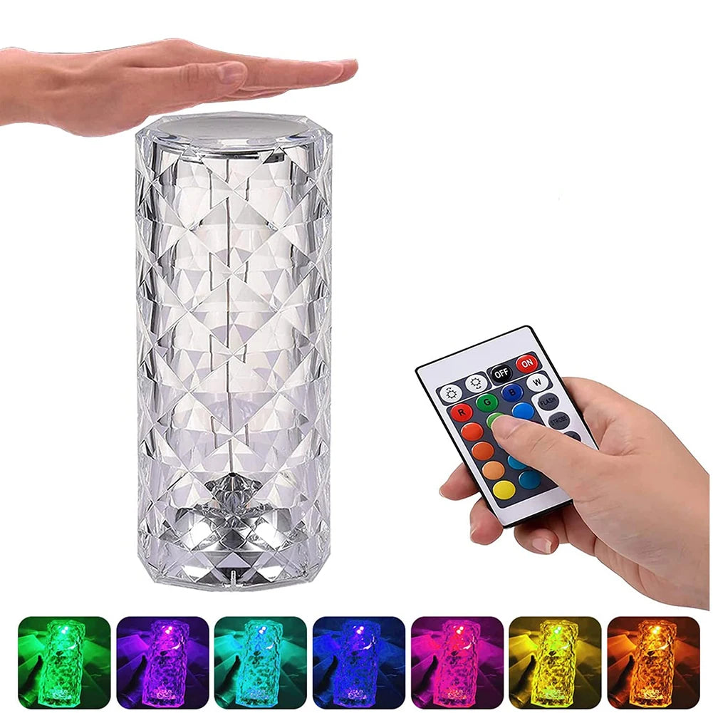 3/16 Colors LED Crystal Table Lamp USB Charging Diamond Desk Light Touch Control Projection Romantic Atmosphere USB Night Light