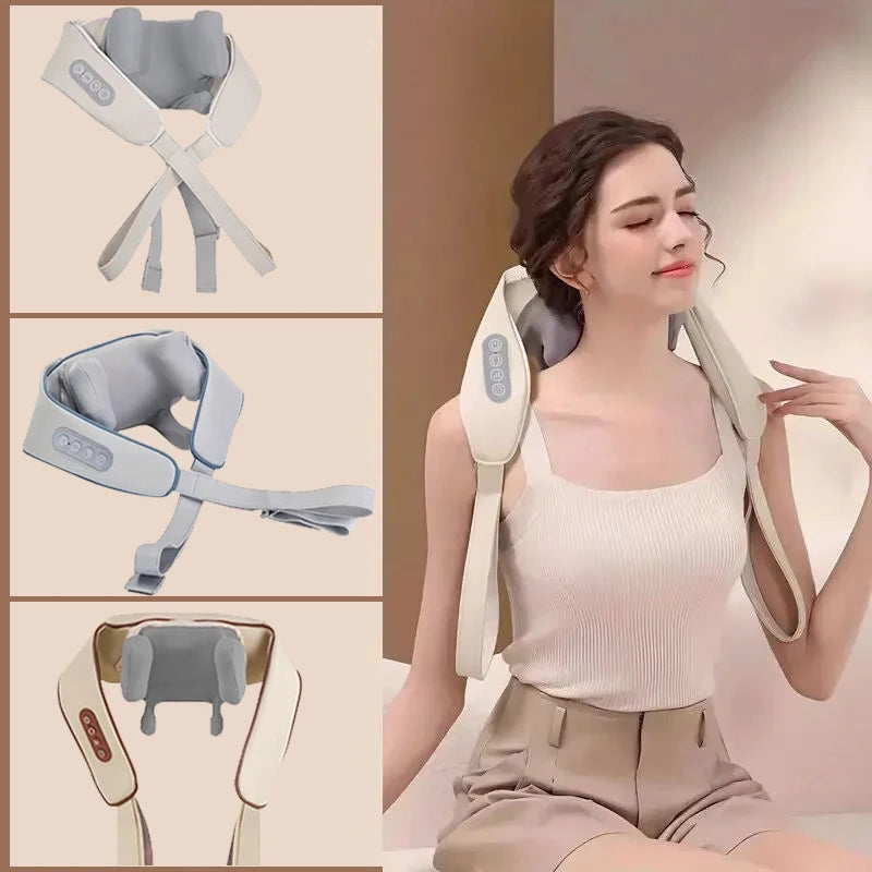 Neck and Shoulder Massage Shawl Heating Kneading 6D Massage Head Deep Massage and Muscle Relaxation Adjustable Wearable Massager