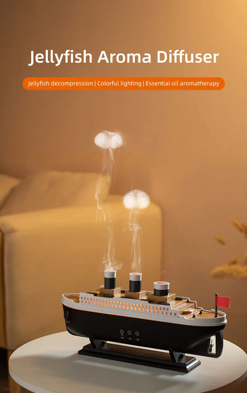 Titanic Ship Model Ultrasonic Air Humidifier Jellyfish Smoke Ring Spray Essential Oil Arome Diffuser 250ml Colorful Night Lights