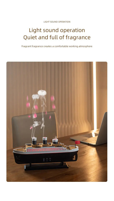 Titanic Ship Model Ultrasonic Air Humidifier Jellyfish Smoke Ring Spray Essential Oil Arome Diffuser 250ml Colorful Night Lights