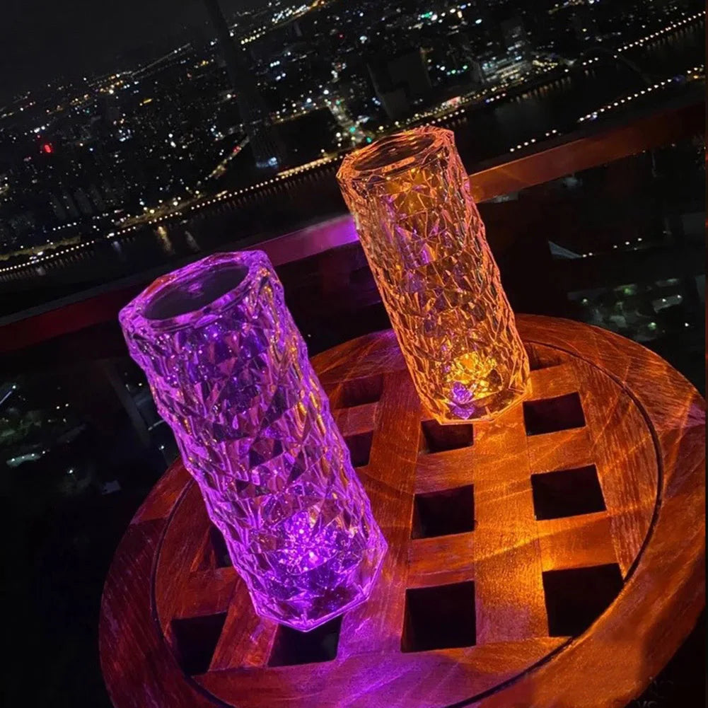 3/16 Colors LED Crystal Table Lamp USB Charging Diamond Desk Light Touch Control Projection Romantic Atmosphere USB Night Light